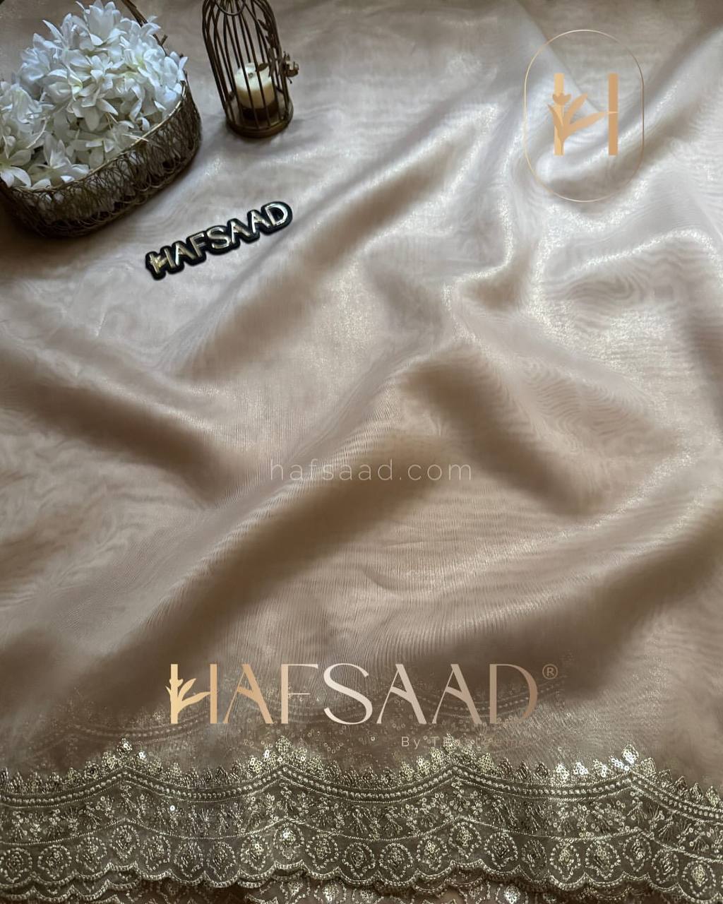Luxurious Ivory Organza Dupatta with Heavy Golden Sequin & Zari Cutwork Border – Perfect for Weddings & Festive Layering - Image 10